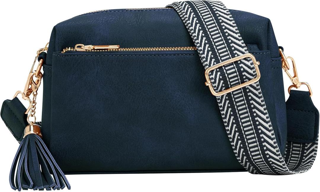 Fashion Small Leather Crossbody Bags for Women Trendy Casual Cross Body Handbags Crossover Travel Purses with Zipper Pockets (Darkblue)