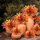 21 Bundles Artificial Fall Flowers for Outdoors 3 Colors Fake Faux Fall Flowers for Decoration with Eucalyptus Leaves No Fade Plastic Flowers in Vase for Autumn Decor Garden Patio Porch Window Home