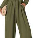 KIRUNDO Jumpsuits for Women Dressy Casual One Piece Long Sleeve Wide Leg Long Pant Rompers With Pockets 2025 Fall Outfits (Green, XL)
