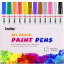 Paint Markers, 12 Pack Oil-Based Waterproof Quick Dry Permanent Paint Pen Set for Rocks Painting, Wood, Fabric, Plastic, Canvas, Glass, Mugs, Metal, Tire, Stone, DIY Craft