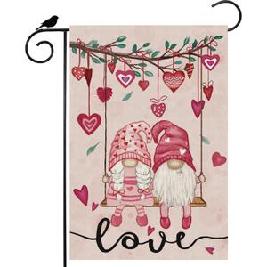 Valentines Day Romantic Swing Gnome Love Hearts Garden Flag Yard Flag 12x18 Inch Double Sided Small Mini Yard Outdoor Outside Holiday Decoration (12x18 Inch)