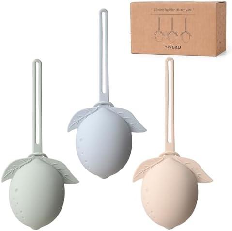 Silicone Pacifier Holder Case Binky Holder Baby Silicone Pacifier Case for Boys Girls Portable Paci Pouch for Newborns 3 Pack-Ivory+Sage+Baby Blue