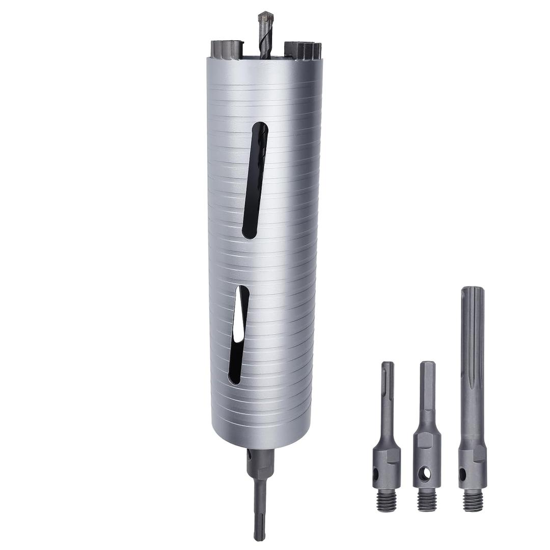 3 inch Diamond Dry Core Drill Bit, 10" Drilling Depth, 5/8"-11 Thread for Concrete Granite Masonry Brick Block, Includes 3 Adapters SDS Plus, SDS Max and Hex (3 inch)