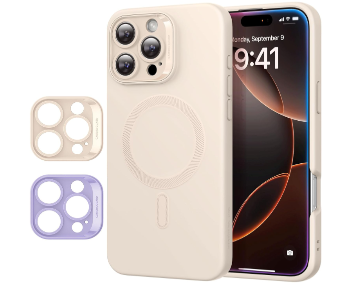 ESR for iPhone16 Pro Max Case with MagSafe, Supports Magnetic Charging, Smooth & Slim Silicone Case, Shockproof, Full Screen and Camera Protection, Soft Microfiber Lining,Light Tan