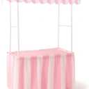 Carnival Tablet Tent Kit Circus Party Decoration Include Tabletop Hut, Tent Canopy, Stripe Table Skirts, Tablecloth for Carnival Party Supplies Decorations(Pink and White)