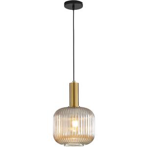 Modern Pendant Light Fixtures for Kitchen Island, Farmhouse Striped Glass Pendant Lighting with Gold Socket, Stylish Ceiling Light for Dining Room and Living Room (7.87'', Amber)