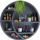 Nimpro Wooden Crescent Moon Shelf Wall Decor  Decorative Boho Home Hanging Display Shelf for Bedroom, Dorm, Nursery  Easy Mount Storage for Crystals and Essential Oils  14 x 14 x 3.5 (Navy)