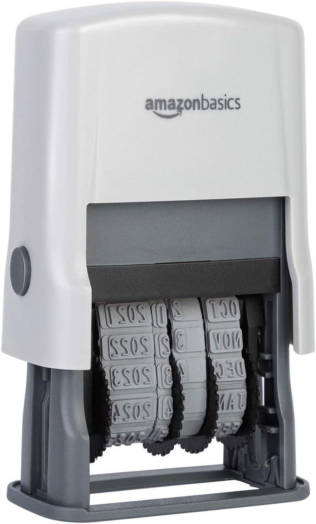 Amazon Basics Self-Inking Date Stamp for Office Documents, Rectangular, 2.56" x 1.69" x 4.13"