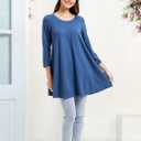 ENMAIN Tunic Tops for Women 3/4 Sleeve Plus Size Women's Tunics Loose Fit Floral Swing Flare Ladies Blouse for Leggings (Blue, M)