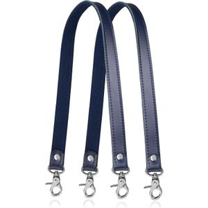 Allzedream Genuine Leather Purse Strap Sewing Canvas Replacement Handbag Shoulder Bag 2 Pcs (Navy, Silver Hardware)