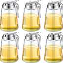 Mimorou Syrup Dispenser Set of 6 Glass Bottle Honey Maple Syrup Pitcher with Retracting Spout Plastic Lid Containers for Restaurants Sugar Pancake Coffee, 12 oz