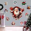2 x Large 3D Santa Claus Christmas Wall Stickers,Snowman Gingerbread Man Reindeer Candy Vinyl Wall Decals, Removable Winter Holiday Xmas Break Through Wall Art for Kids Bedroom Playroom Decor