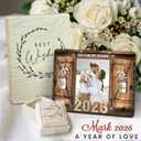 Personalized Wedding Gifts for Couples 2026 - Bridal Shower Gifts for Bride, Customized Wood Wedding Ornaments with Photos, Mr and Mrs Engagement Gift, Personalized Picture Frame