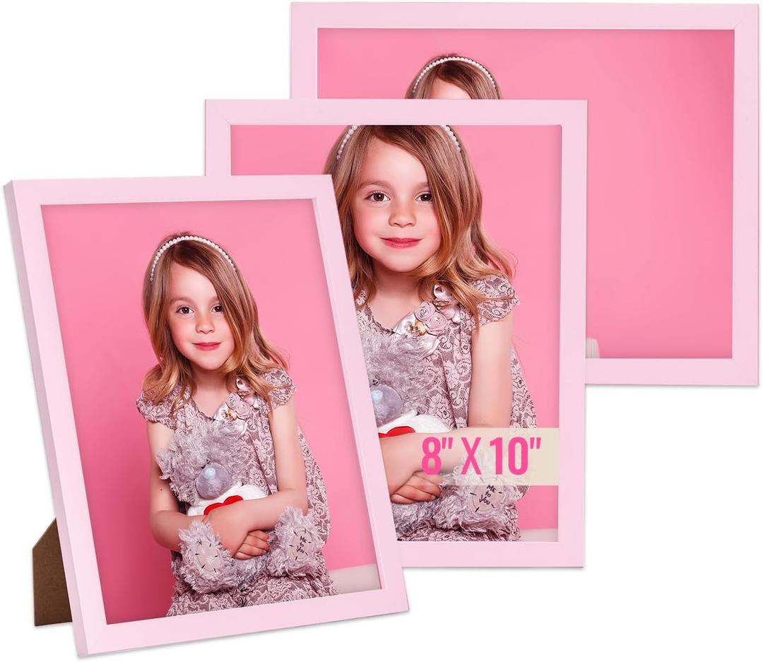 TWING 8x10 Pink Picture Frames Set of 3,Tabletop Picture Frames with Mat for Gallery Wall Decor, Hanging Family Frame Horizontal/Vertical Display for Mother's Day/Birthday Day