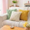 Set of 2 White Easter Egg Faux Fur Throw Pillow Covers 18x18 inches Velvet Spring Pillow Covers for Couch Bedroom Decorations Fluffy Floral Pillowcases for Farmhouse