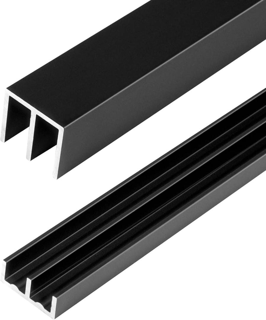 Raytano 48" Metal Sliding Door Track Set for 1/4" Thick Panels Glass Closet Cabinet Door Window Sliding Track, Size 48 x 0.79 inches（Black）, 1/4-48in-1set