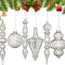 Vintage Silver Christmas Mercury Glass Ornament Set 7.87 Inch Glass Finial Ornaments 3.15 Inch Hanging Balls for Christmas Tree Decorations Xmas Holiday Home Decor
