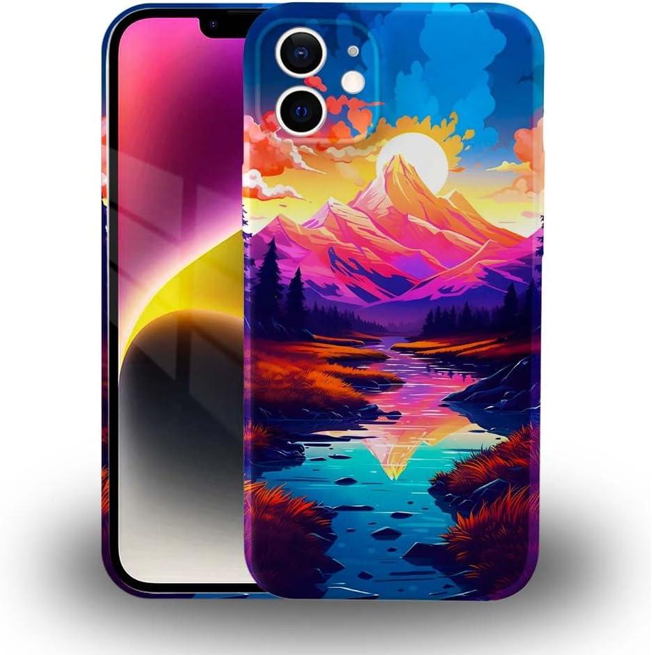 Compatible with iPhone 11 Case - Shockproof Full Body Case for Men and Women, Anti-Scratch, Stylish Design with Mountains and Streams at Sunset Compatible for iPhone 11