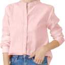 Women's Mandarin Collar Button-Down Shirts Casual Cotton Long Sleeve Blouses, S