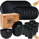 32-Piece Black Dinnerware Set - 8 Plates, 8 Bowls, 8 Cups, 8 Big Plates - Durable Reusable Tableware For Everyday Use, Camping, And Outdoor Dining