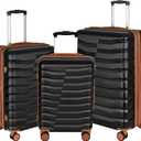 Lightweight Luggage with Spinner Wheels & YKK Zipper, 3-Piece Suitcase ABS+PC Hardside Hard Shell Luggage Set with TSA Lock, Black & Brown (20+24+28 inch)