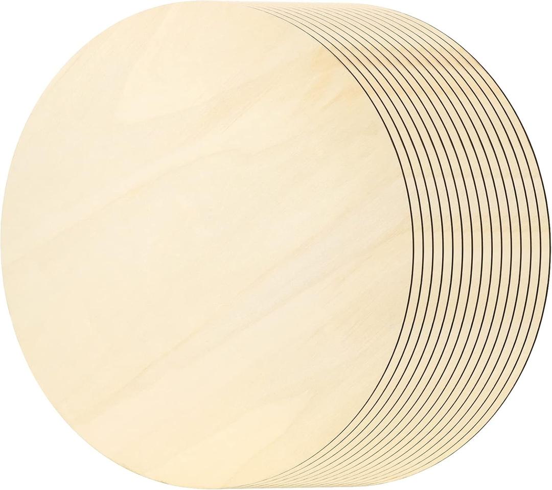 15 Pack 14 Inch 1/8 Thick Round Wood Circles, Natural Premium Unfinished Wood Circles Wood Rounds, Circles for Crafts Door Hangers Acrylic Painting