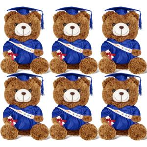 Sotiff 6 Pcs Class of 2025 Graduation Bears Bulk 9 Inches Graduation Plush Stuffed Animal Graduation Gifts Stuffed Bear Dolls with Graduation Gown Sash Diploma Cap Tassel for Graduation Party(Blue)