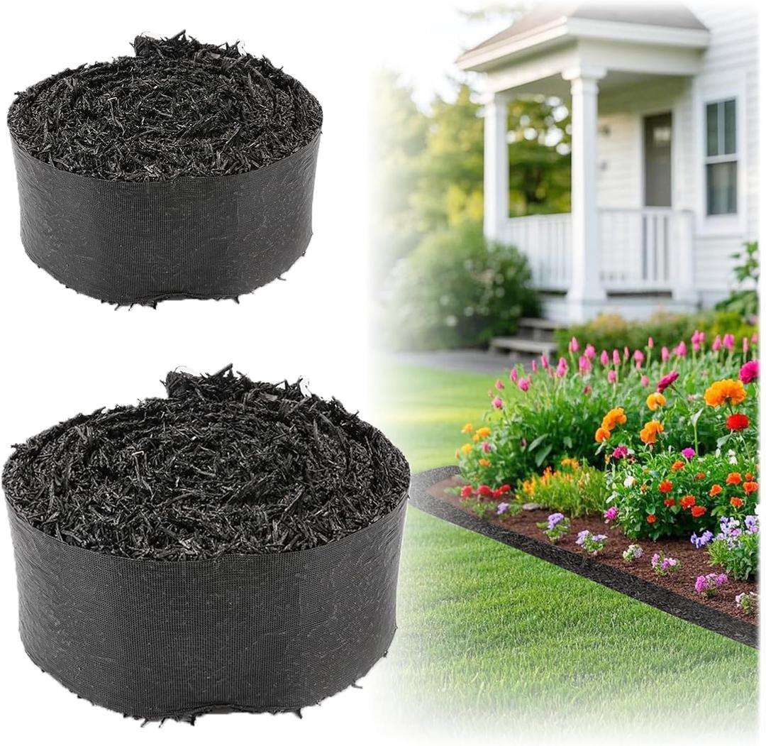 Lukloy 2 Pack 140" X 5.75" Black Rubber Mulch for Landscaping Reduced Weed Growth, Cuttable Recycled Rubber Mulch Roll Mat, Permanent Natural-Looking Tree and Playground Gardening Edging Border