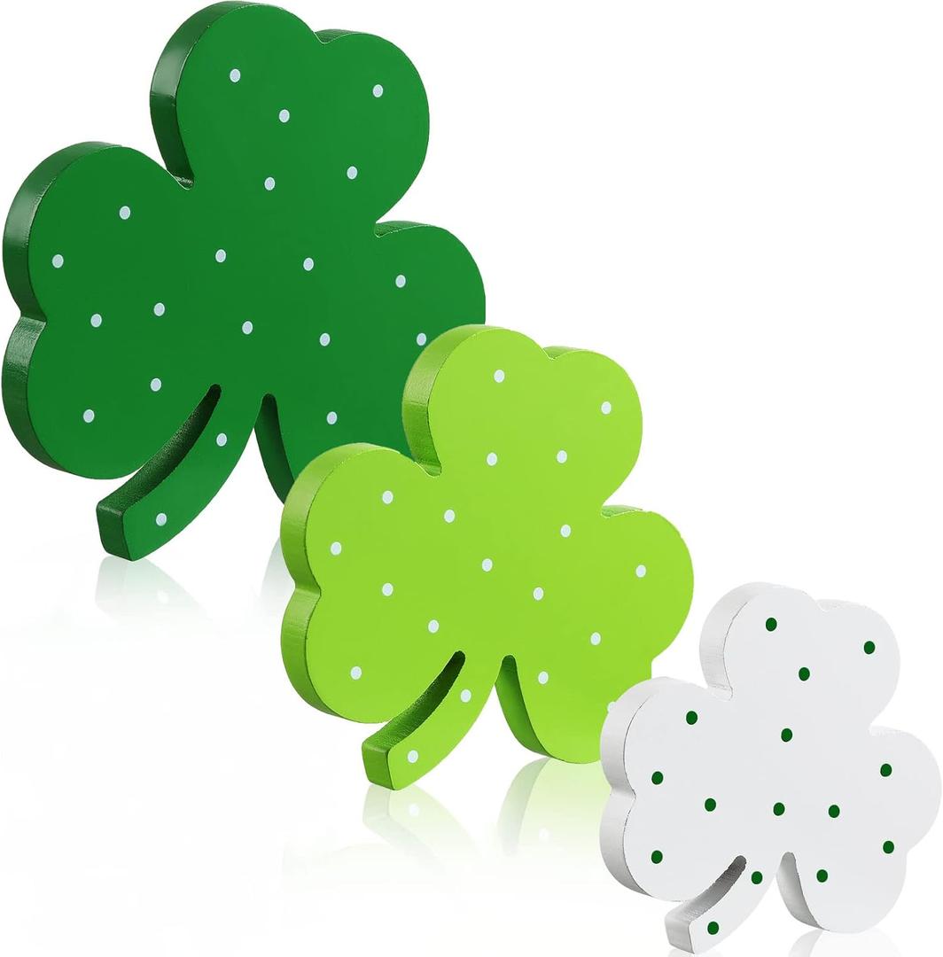 Yookeer St. Patrick's Day Table Wooden Signs 3 Pcs St. Patrick's Table Decor Irish Themed Wood Shamrock Gnome Decor Green Shamrock Blocks Irish Lucky Sign for Home(Cute Style)