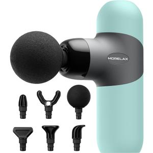 Morelax Mini Massage Gun Portable Deep Tissue Muscle Percussion Massager, Electric Handheld Sport Massager with 6 Massage Heads 4 Speed, Best Gift (Blue) (Mint)
