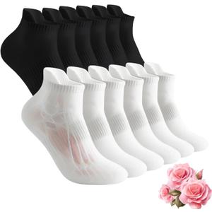 Ankle Athletic Socks 6-Pack for Women-Moisture Wicking, Ribbed Design Multi-Color Low Cut Socks for Running Gym