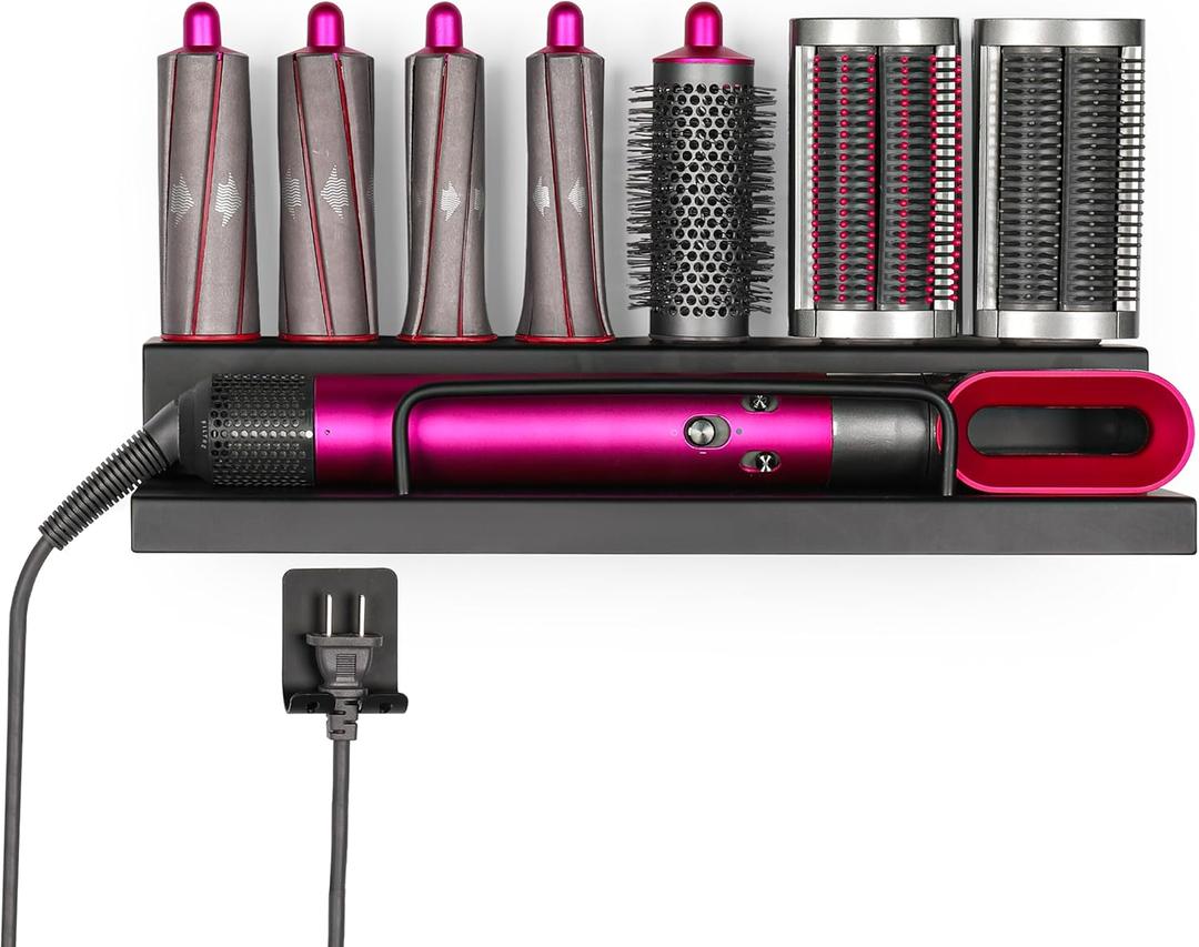 Wall Mount Holder Compatible with Dyson Airwrap  Bathroom Organizer & Storage Rack for Curling Iron, Attachments & Accessories  Magnetic, Rustproof, Anti-Drop Steel Shelf