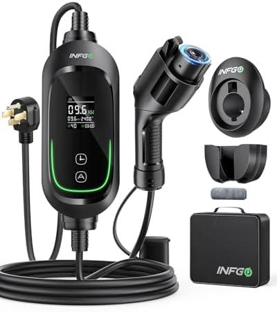 INFGO Level 2 EV Charger, 40Amp, Adjustable Current & Timing Delay, 240V, 9.6kW, NEMA 14-50 Plug, Portable Home Electric Vehicle Charging Station with 25FT EV Charging Cable for J1772 BEVs/PHEVs