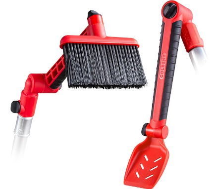 Multi-Angle Gutter Cleaning Tools from the Ground - Gutter Cleaner tool attachment for Threaded Poles - Gutter Scoop & Brush for rain gutter cleaning and leaf removal from Gutter Guard