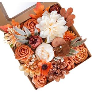 AKKER Terracotta Artificial Wedding Flowers Combo Box Set Burnt Orange Flowers Fall Silk Flower in Bulk for DIY Wedding Bouquets Decorations