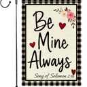 Valentines Day Garden Flag 12x18 Inch Double Sided Burlap Flag Be Mine Always Romantic Floral Heart Buffalo Plaid Outdoor Decor for Yard Patio