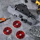 45 Degree Tile Chamfering Tool Kit Include a 45 Degree Angle Cutting Tool with Handle and Dust Removal Pipe, 3 Diamond Blades and a Pair of Work Gloves for 115 to 125mm Angle Grinders