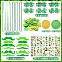 178Pcs St. Patricks Day Accessories Dressing-up Party Favors Set Shamrock Shutter Shades Glasses Necklaces Temporary Tattoos Mustache Coins for St Patricks Day Decorations Party Supplies