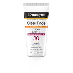 Neutrogena Clear Face Sunscreen Lotion for Acne-Prone Skin, Broad Spectrum SPF 30 Facial Sunscreen for Oily Skin, Fragrance- & Oxybenzone-Free Water Resistant, 3 fl. oz