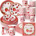 Tanlade 216 Pcs Strawberry Theme Birthday Party Supplies Serves 36 Birthday Party Decorations Baby Shower Dinner Plates for Kids Disposable Plates Cups and Napkins for Baby Shower Children's Birthday