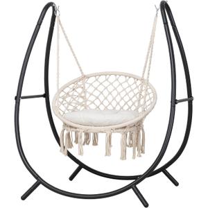 ANOW Macrame Hammock Chair with Stand for Outside, Heavy Duty Hanging Chair Stand with Swing Chair, Includes Seat Cushion, Max 400 Lbs, Natural