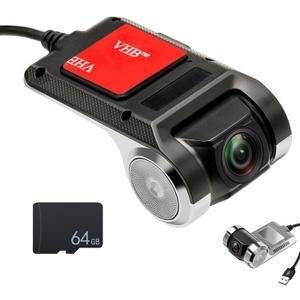 UNITOPSCI USB Car DVR Camera Video Recorder, USB Dash Cam, WDR Full HD Dash Camera Car Driving Recorder with 64GB Micro SD Card, 170 Wide Angle, Loop Recording Night Vision ADAS 24Hours Monitor