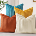 Topfinel Fall Burnt Orange Decorative Throw Pillows Covers 12×12 Inch Set of 4,Yellow Green Gradient Series Corduroy Striped Square Pillow Case,Western Modern Cushion Cover for Couch Sofa Bedroom