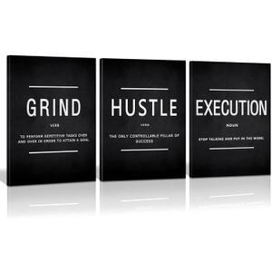 KAWAHONE Canvas Painting Wall Art, Grind Hustle Execution Motivational Wall Art Decoration Posters Prints for Living Room Bedroom, Office Decor, Gallery-Wrapped Canvas Art Set Framed Ready to Hang (12x16inx3pcs, Power01)