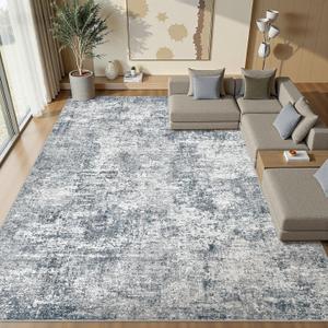 10x12 Area Rugs for Living Room: Washable Large Neutral Abstract Rug Soft Non Slip Stain Resistant Low Pile Indoor Carpet for Bedroom Dining Room Nursery Office Playroom - Blue Grey
