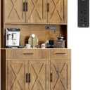 Shintenchi Pantry Cabinet with Charging Station, 70” Tall Kitchen Storage Cabinet with Microwave Stand, Storage Drawers & Adjustable Shelves, Large Capacity Kitchen Hutch for Dining Room, Brown