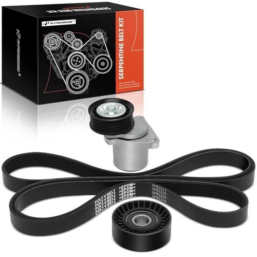 A-Premium Engine Serpentine Belt Drive Kit with Tensioner & Idler Pulley Compatible with Ford Focus 2007-2011, Transit Connect 2010-2013 - DOHC L4 2.0L, Gas, Naturally Aspirated
