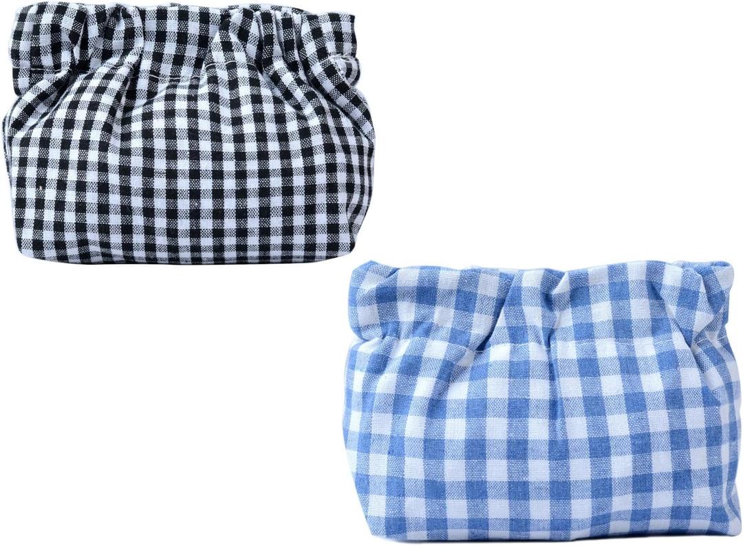 Small Pouch bags for purs 2pcs Mini Cosmetics Makeup Corduroy Storage Bag No Zipper Self-closing Accessories Organizer for Cosmetics Headphones Jewelry (Blue+black)