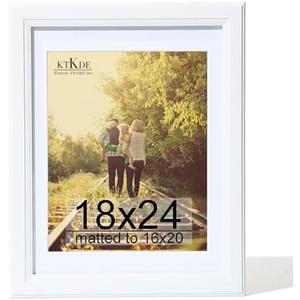 KTKDE 18x24 Poster Frame Real Glass,White Picture Frame Display Pictures 16x20 with Mat or 18x24 Without Mat, Modern Style Wood Composite Frame,Gallery Wall Frame Wooden ，best gift