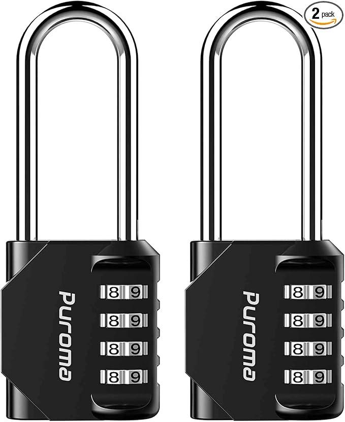 Puroma 2 Pack 2.6 Inch Long Shackle Combination Lock 4 Digit Outdoor Waterproof Padlock for Hasp locker lock, Sports Locker, Fence, Gate, Toolbox, Case, Hasp Storage, Cabinets (Black)